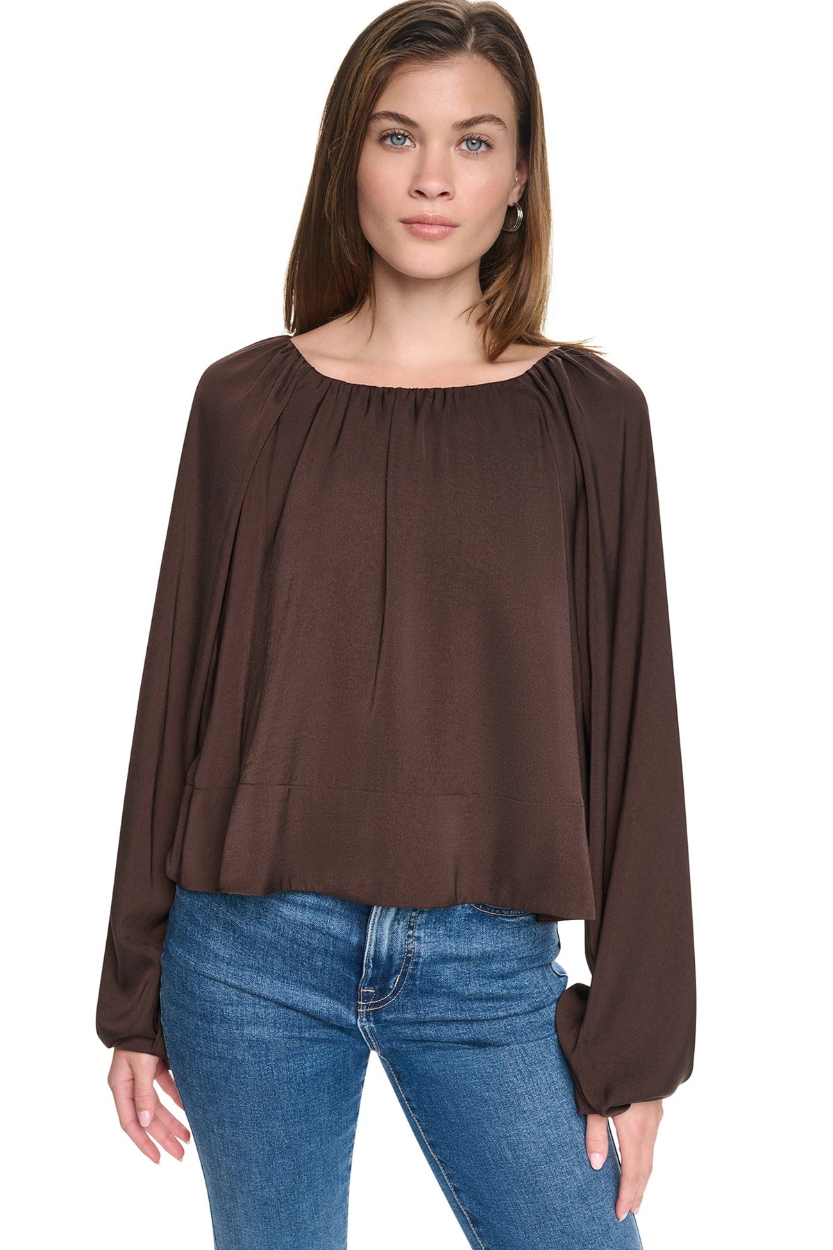 RAGLAN SLEEVE SHIRRED TOP Espresso | DKNY