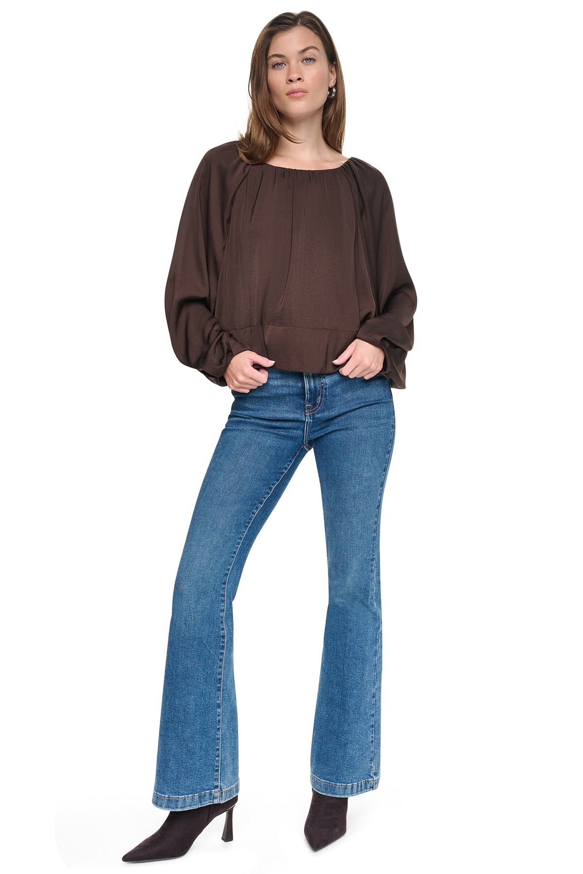 RAGLAN SLEEVE SHIRRED TOP Espresso | DKNY