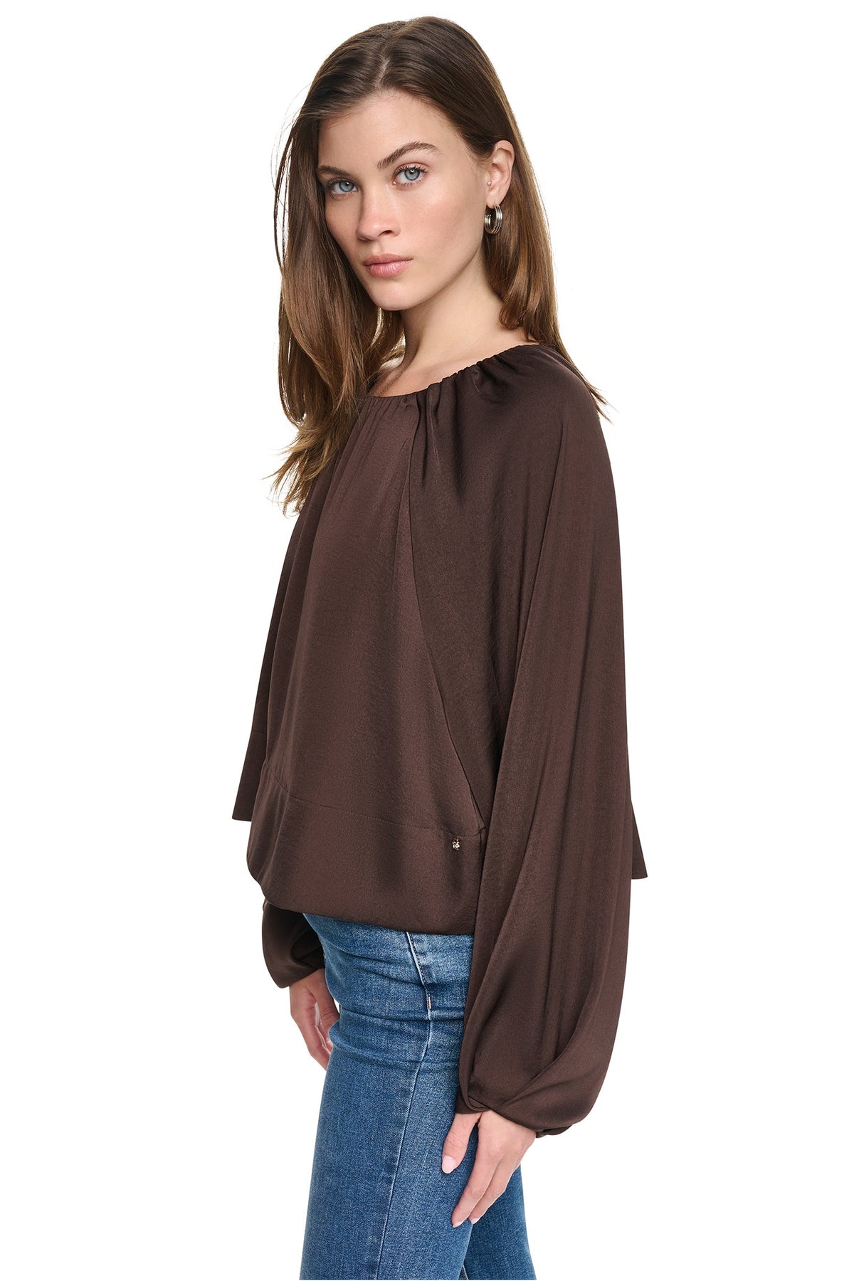RAGLAN SLEEVE SHIRRED TOP Espresso | DKNY