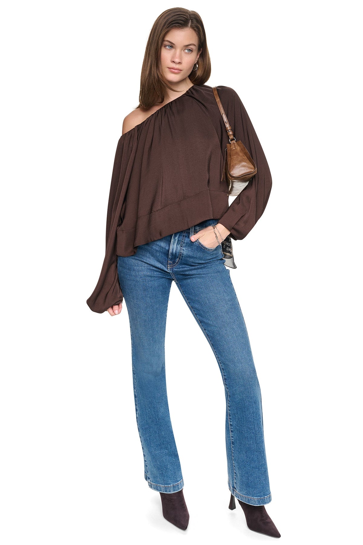 RAGLAN SLEEVE SHIRRED TOP Espresso | DKNY