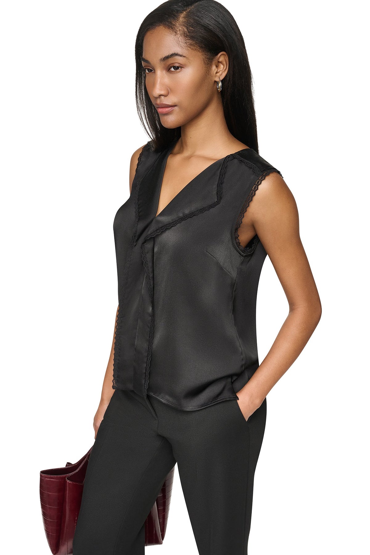 V-NECK BLOUSE Black | DKNY