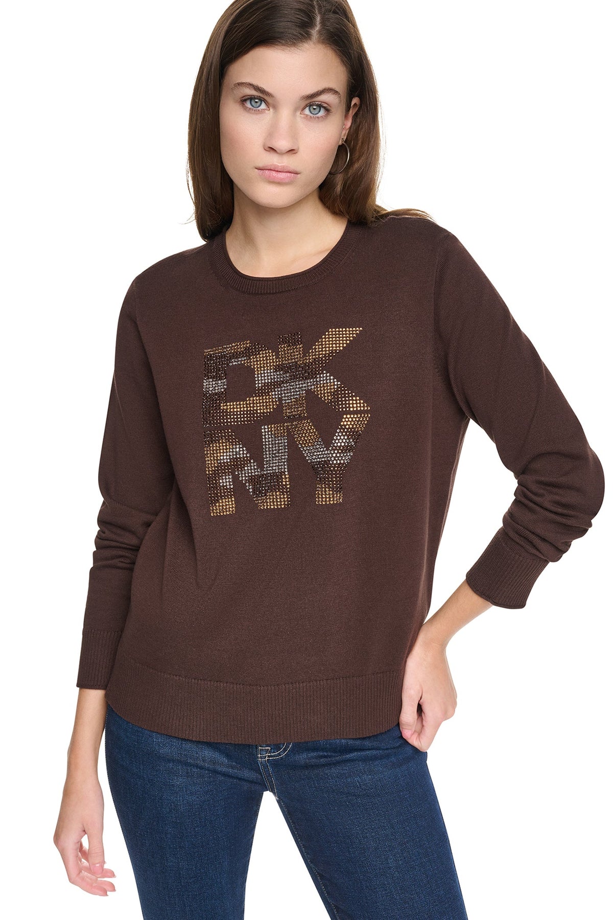 CAMO RHINESTONE LOGO SWEATER Utility Green | DKNY