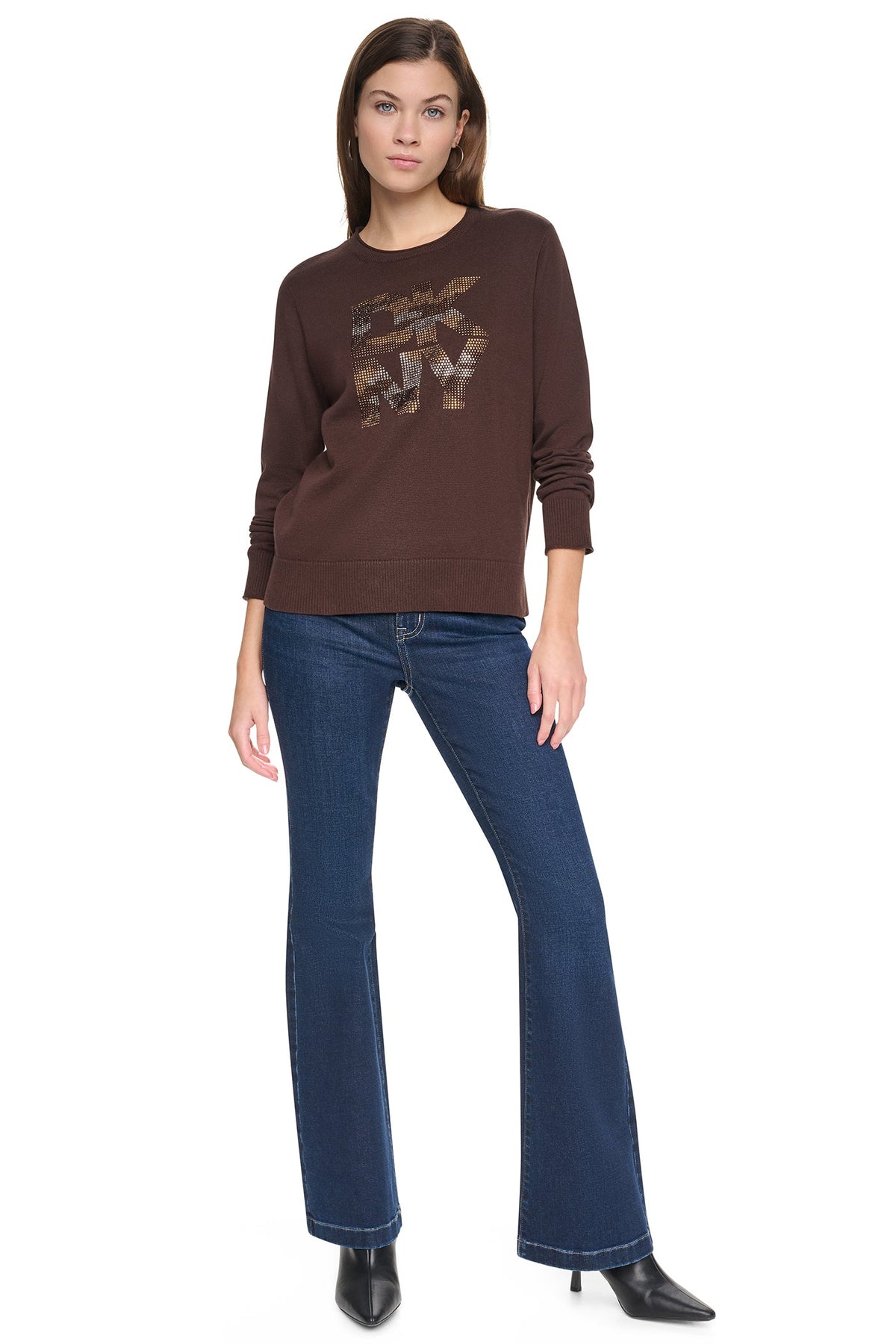 CAMO RHINESTONE LOGO SWEATER Utility Green | DKNY