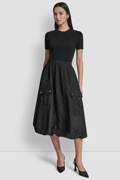 MIXED MEDIA CARGO MIDI BUBBLE DRESS Black | DKNY