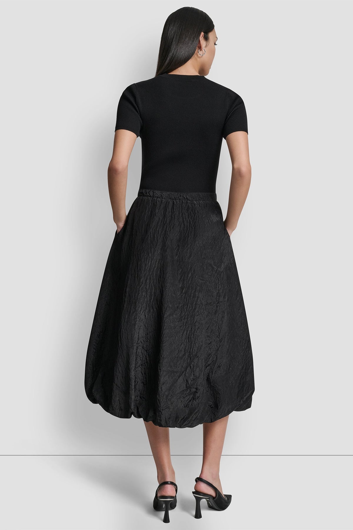MIXED MEDIA CARGO MIDI BUBBLE DRESS Black | DKNY
