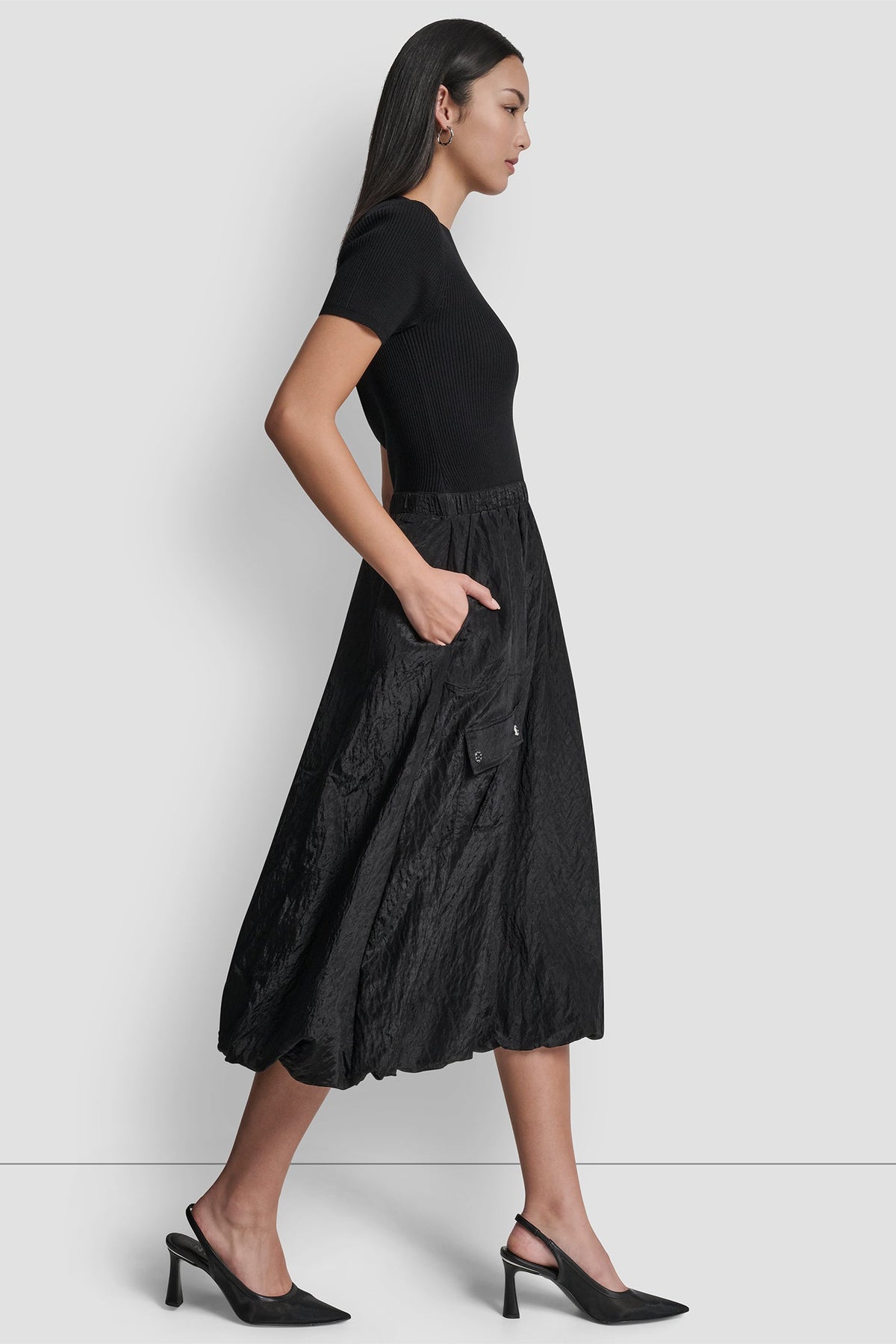 MIXED MEDIA CARGO MIDI BUBBLE DRESS Black | DKNY