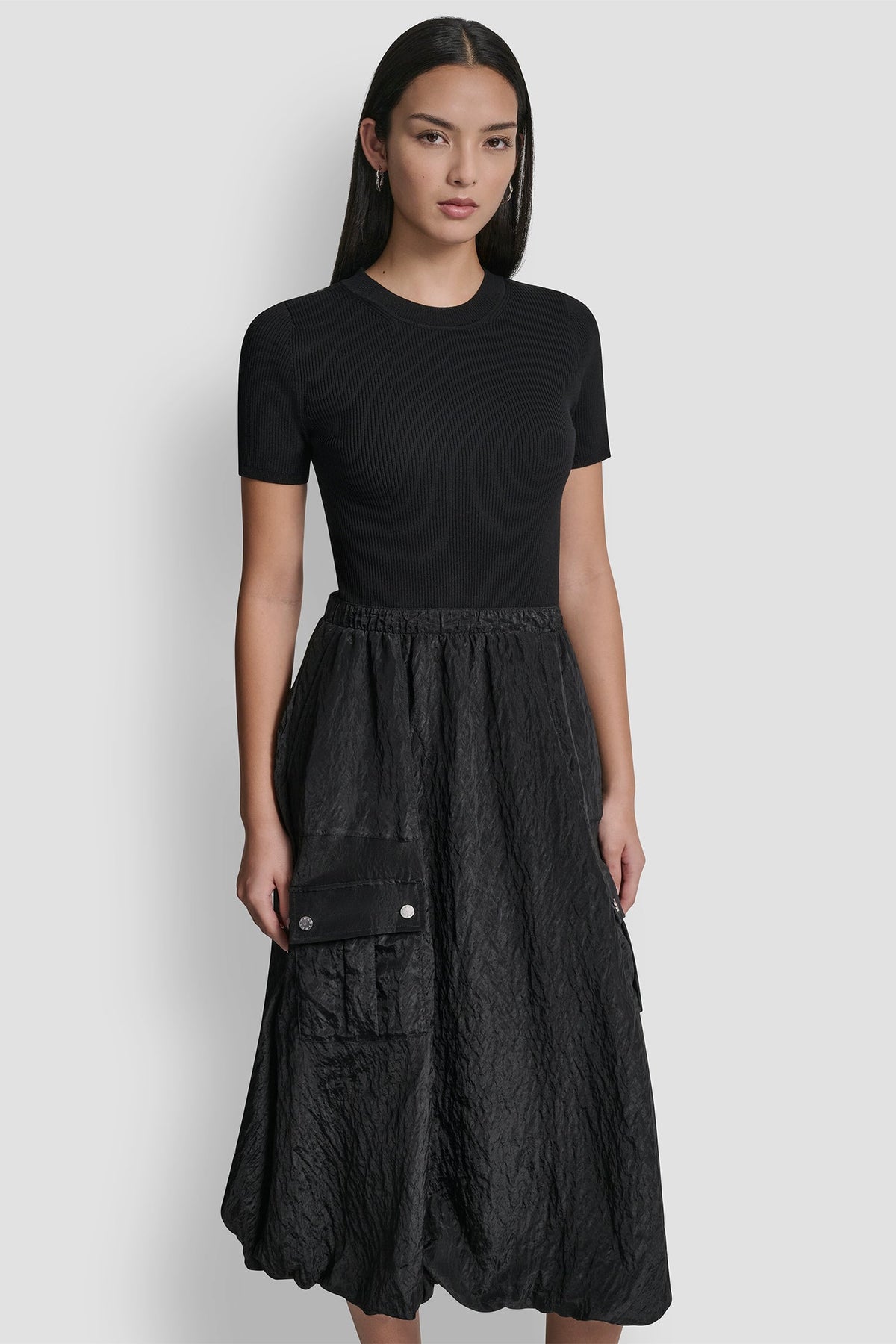 MIXED MEDIA CARGO MIDI BUBBLE DRESS Black | DKNY