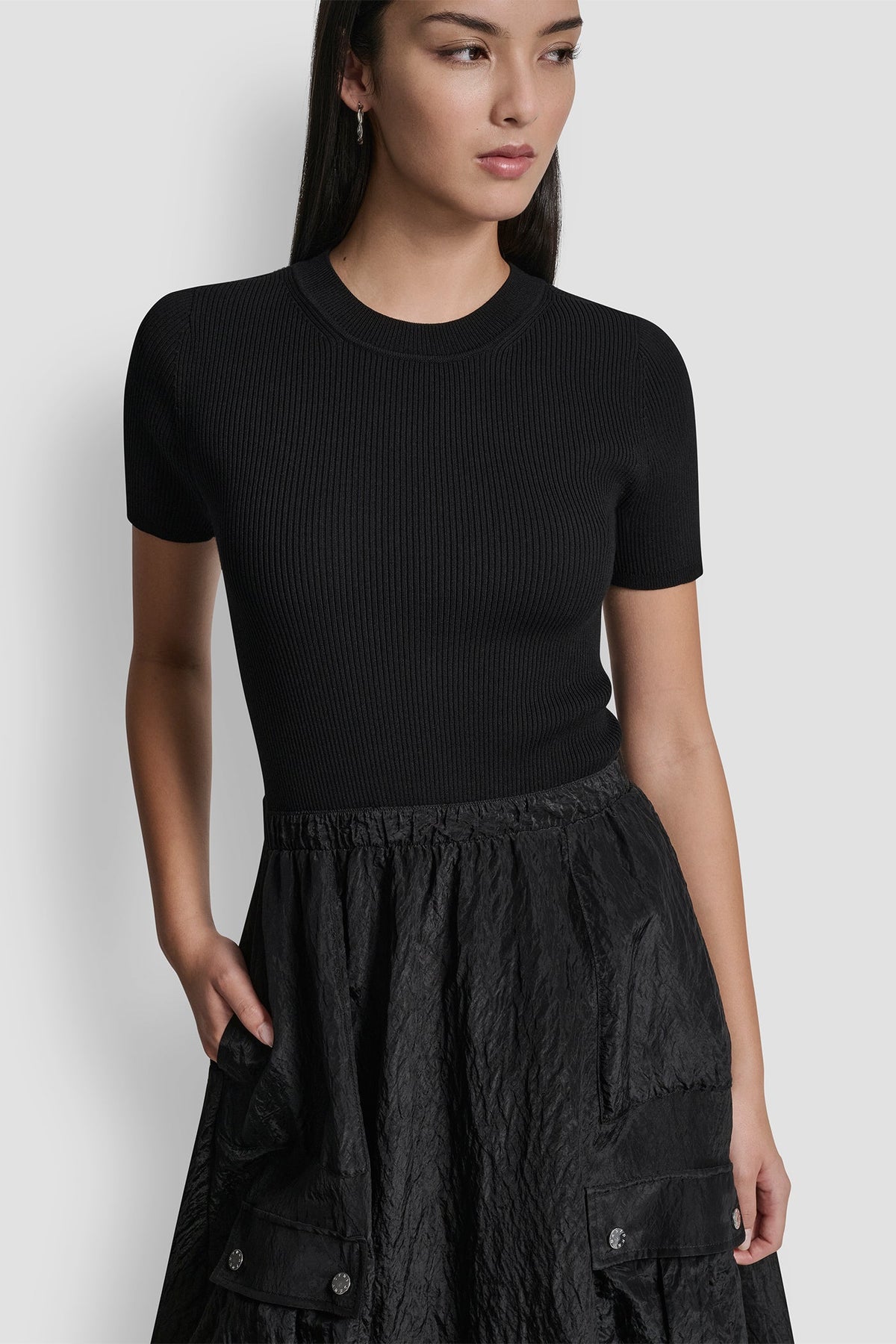 MIXED MEDIA CARGO MIDI BUBBLE DRESS Black | DKNY