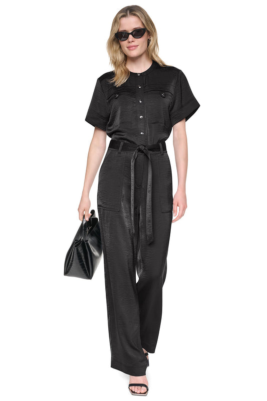 BUTTON FRONT UTILITY JUMPSUIT Black | DKNY