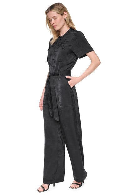 BUTTON FRONT UTILITY JUMPSUIT Black | DKNY