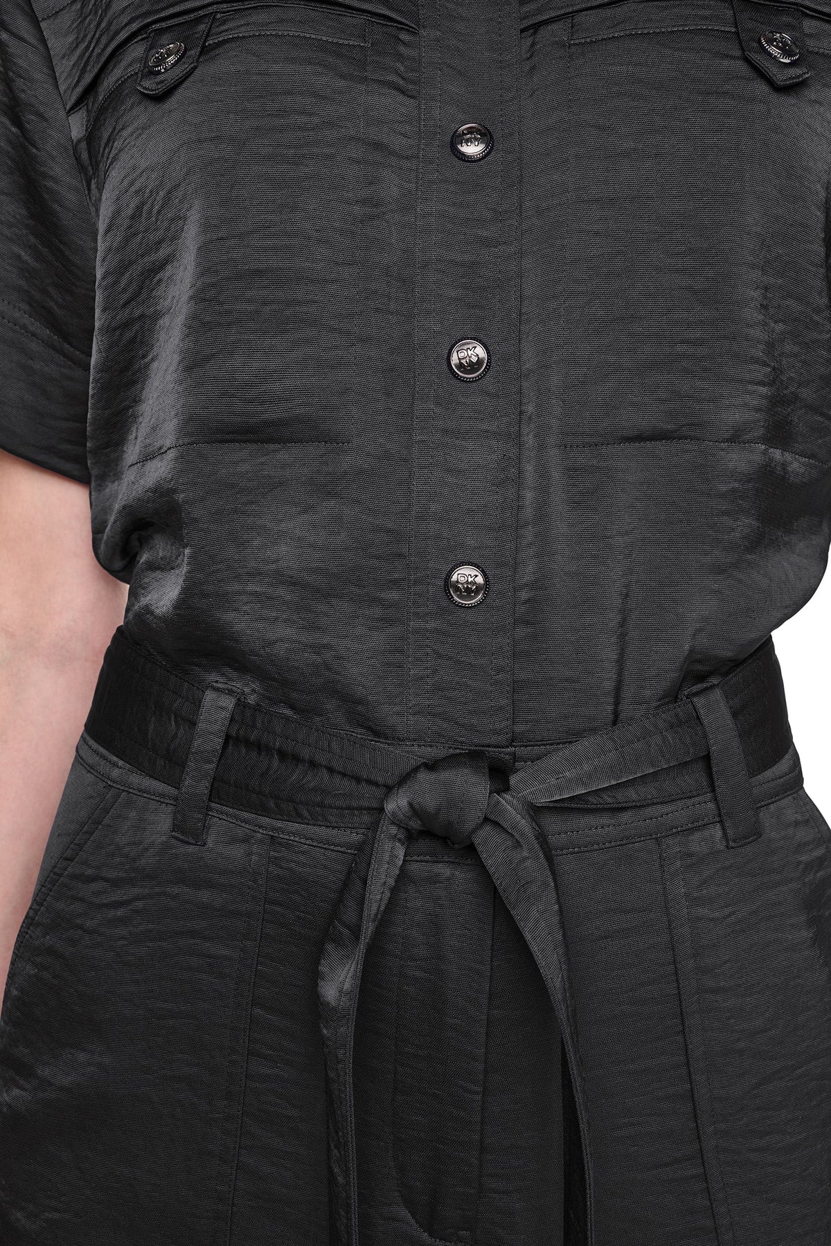 BUTTON FRONT UTILITY JUMPSUIT Black | DKNY