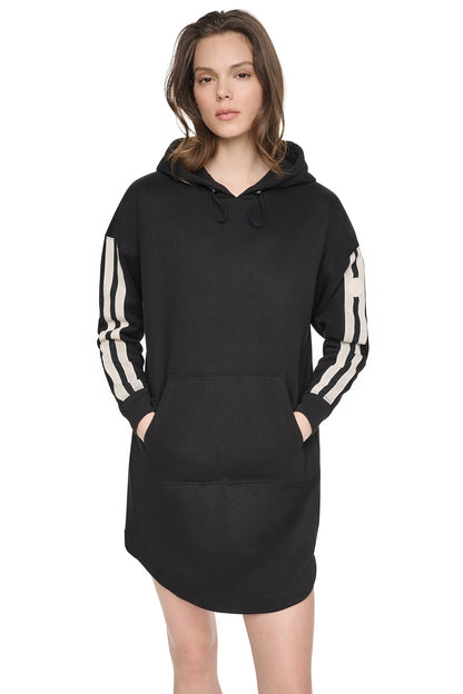 STRIPED MINI HOODIE DRESS Black | DKNY