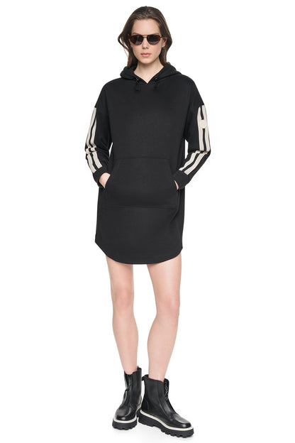 STRIPED MINI HOODIE DRESS Black | DKNY