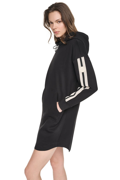 STRIPED MINI HOODIE DRESS Black | DKNY