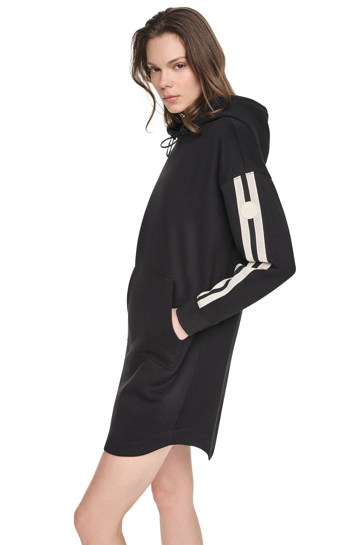 STRIPED MINI HOODIE DRESS Black | DKNY