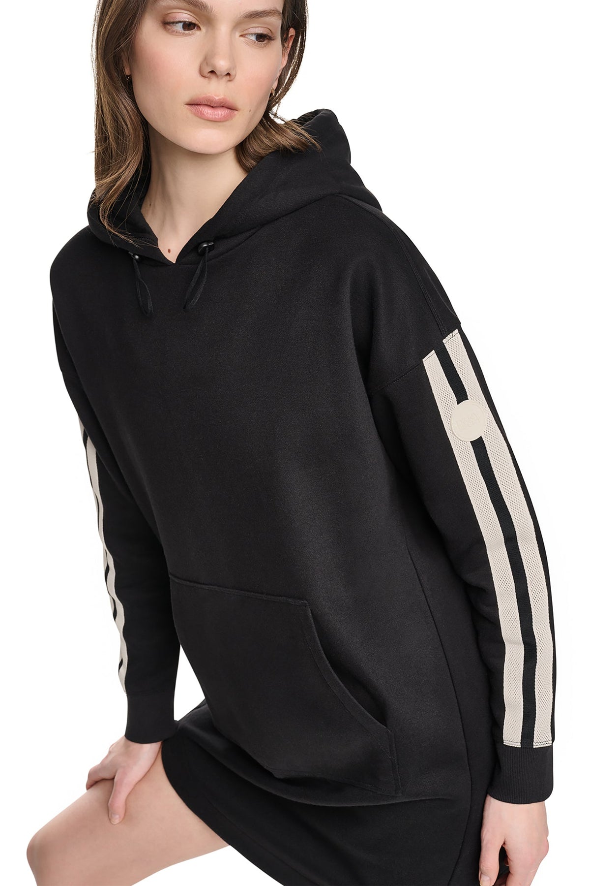 STRIPED MINI HOODIE DRESS Black | DKNY