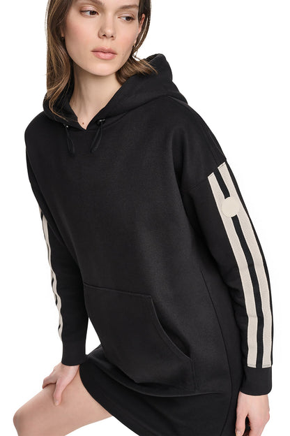 STRIPED MINI HOODIE DRESS Black | DKNY