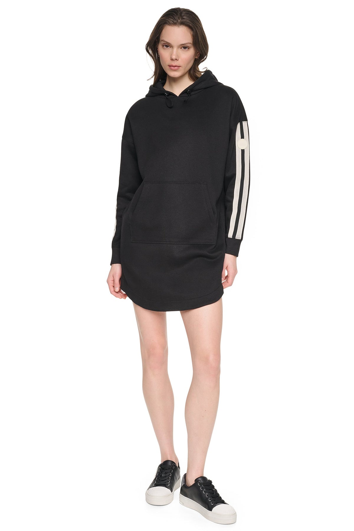 STRIPED MINI HOODIE DRESS Black | DKNY