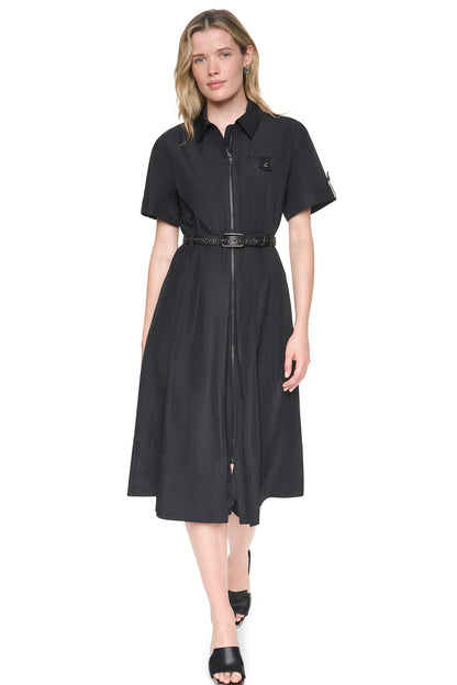 MEMORY TAFFETA ZIP FRONT DRESS Black | DKNY