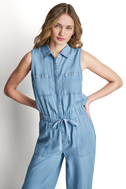 SLEEVELESS JUMPSUIT WITH COLLAR NECKLINE Chambray | DKNY