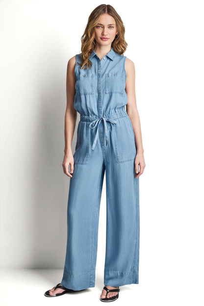SLEEVELESS JUMPSUIT WITH COLLAR NECKLINE Chambray | DKNY