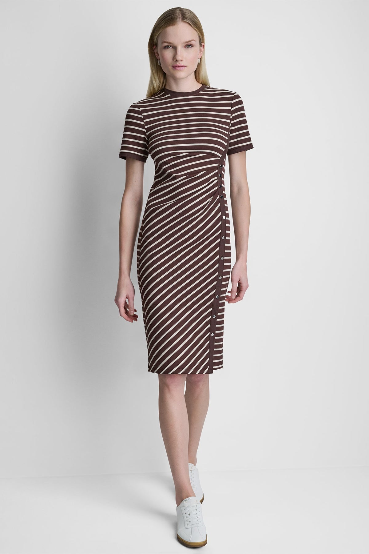 STRIPE MIDI SHEATH DRESS Java/Whitecap | DKNY