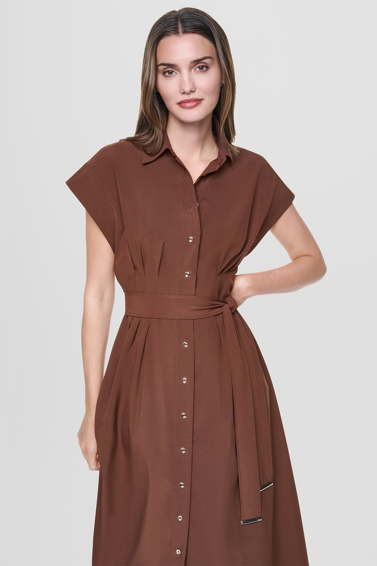 CAP SLEEVE MIDI SHIRT DRESS Java | DKNY