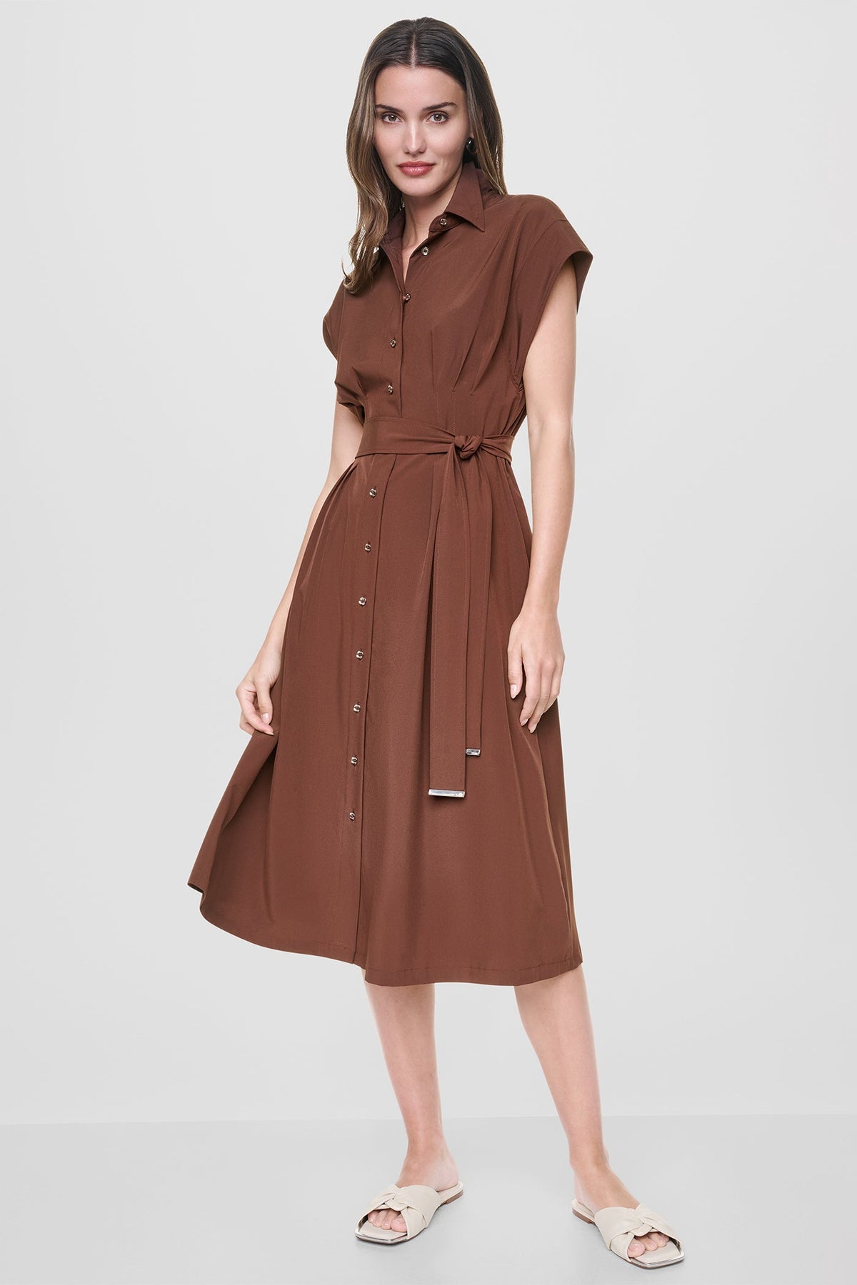 CAP SLEEVE MIDI SHIRT DRESS Java | DKNY