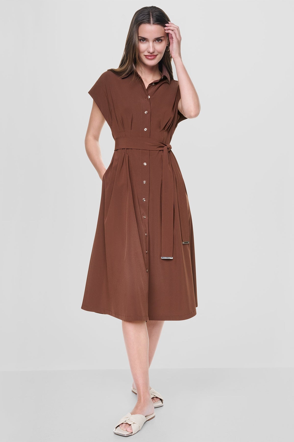 CAP SLEEVE MIDI SHIRT DRESS Java | DKNY