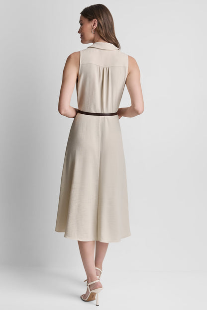 SLEEVELESS WRAP-EFFECT MIDI SHIRT DRESS Papyrus | DKNY