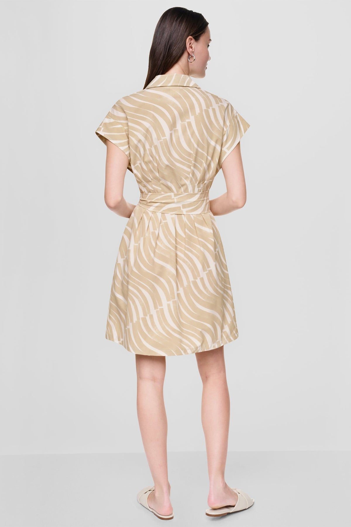 CAP SLEEVE MINI COMMUTER SHIRT DRESS Khaki/Ivory | DKNY
