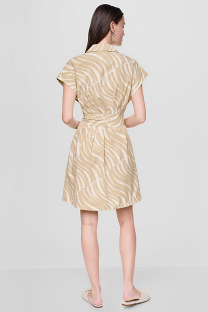 CAP SLEEVE MINI COMMUTER SHIRT DRESS Khaki/Ivory | DKNY