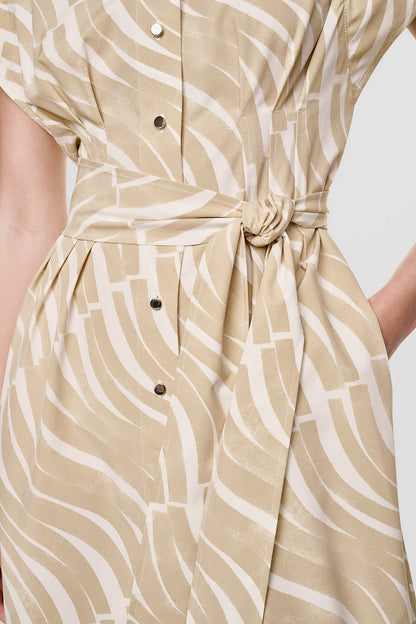 CAP SLEEVE MINI COMMUTER SHIRT DRESS Khaki/Ivory | DKNY