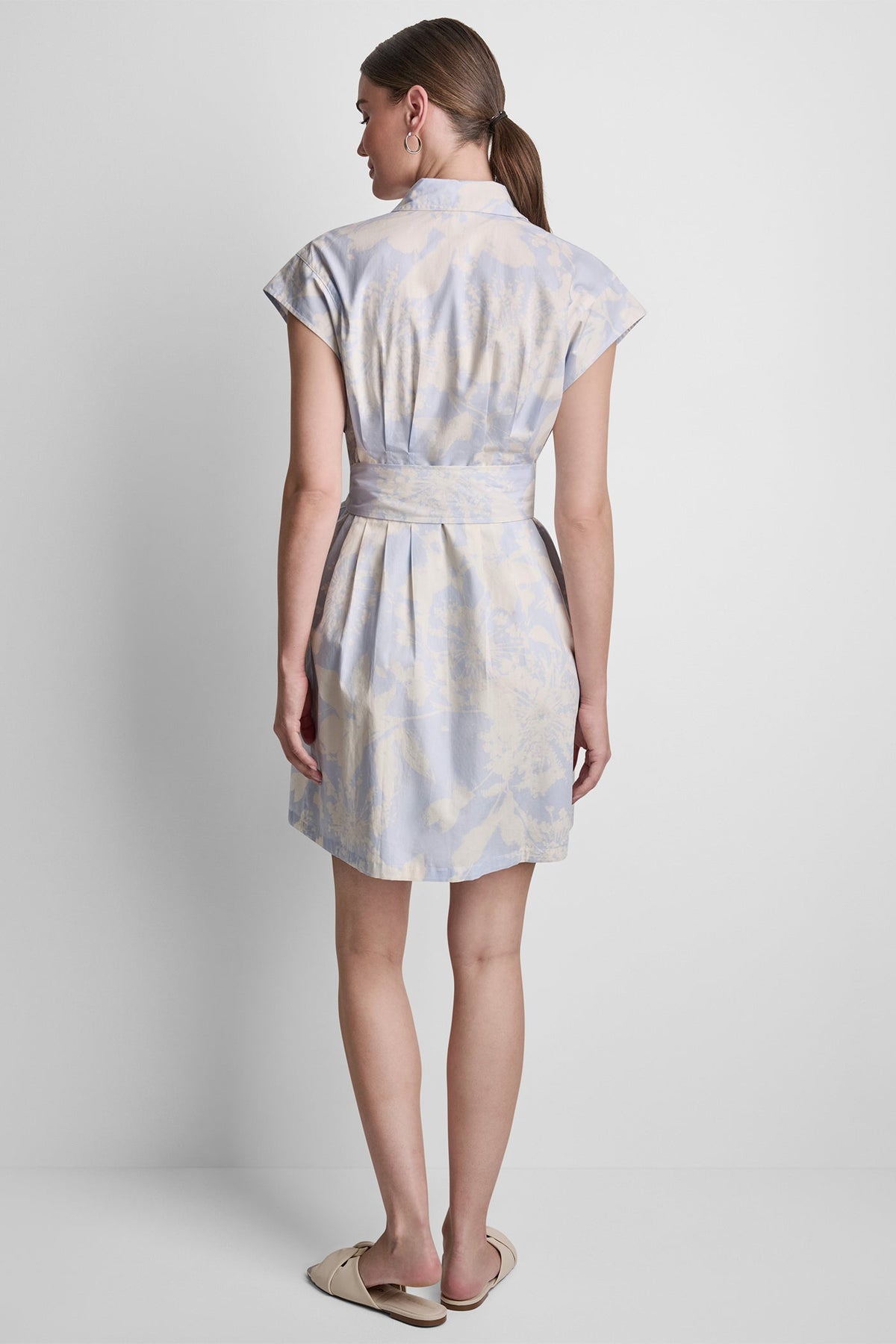 COTTON CAP SLEEVE MINI SHIRT DRESS Pastel Yellow/Frost Blue | DKNY