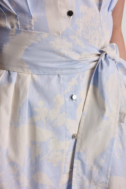COTTON CAP SLEEVE MINI SHIRT DRESS Pastel Yellow/Frost Blue | DKNY