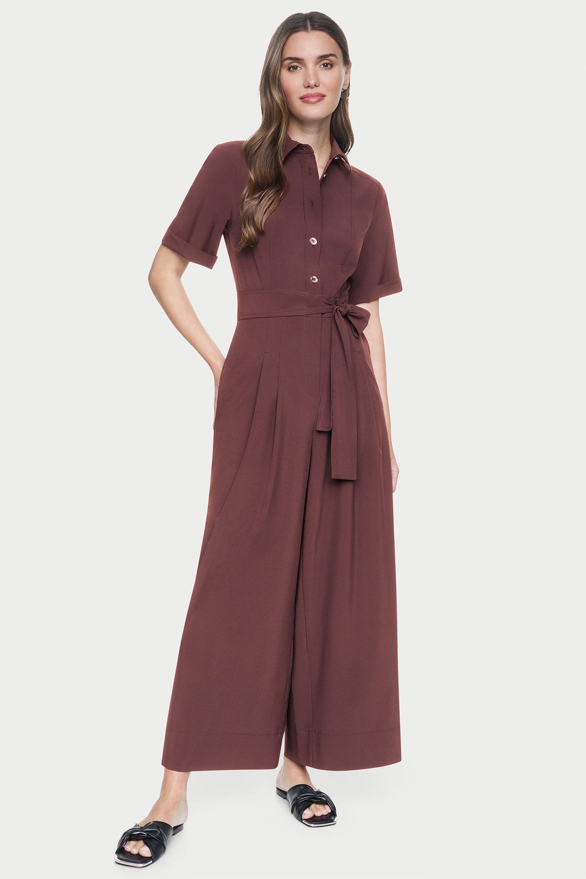 SHORT SLEEVE WIDE-LEG JUMPSUIT Java | DKNY