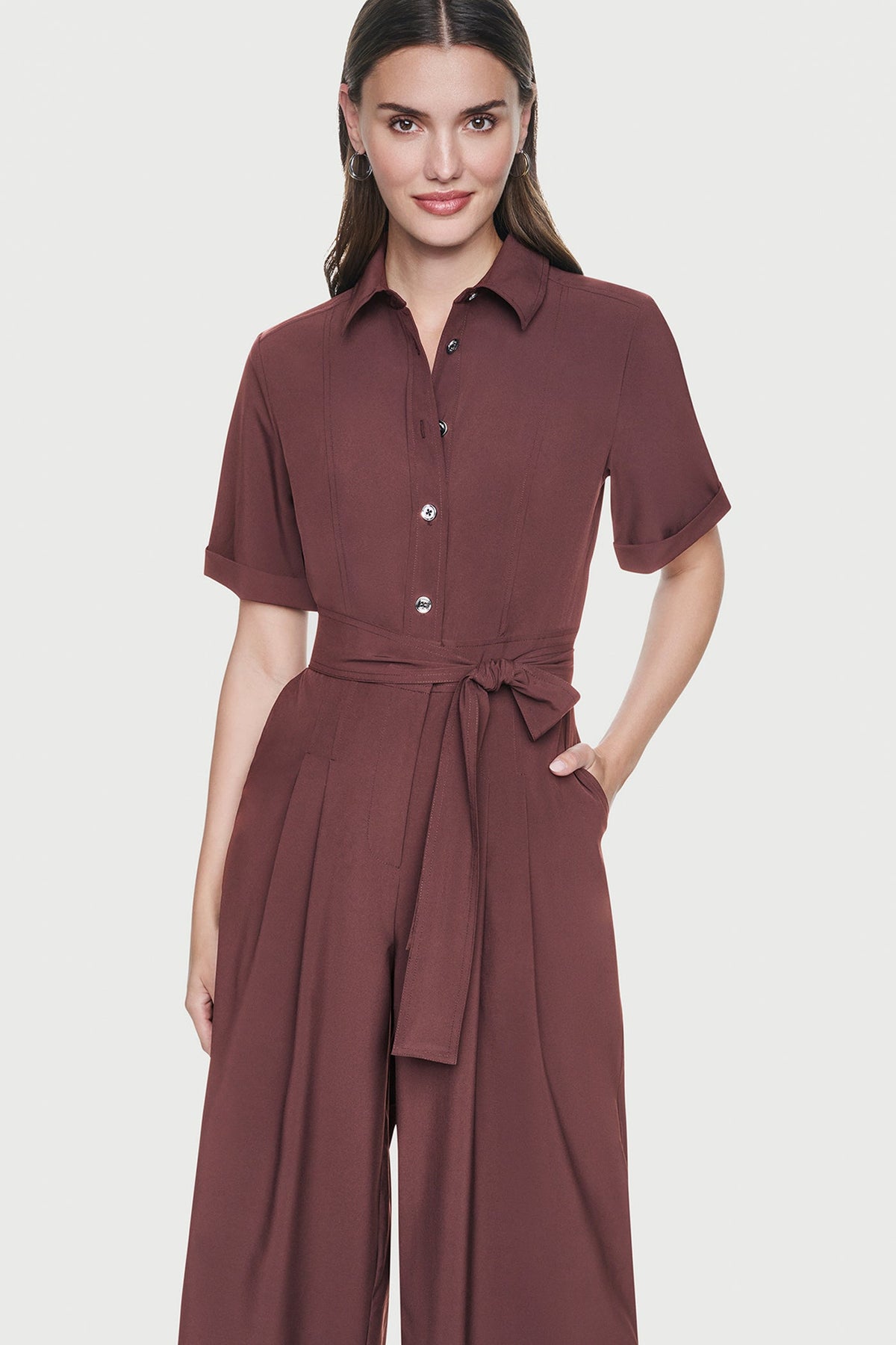 SHORT SLEEVE WIDE-LEG JUMPSUIT Java | DKNY