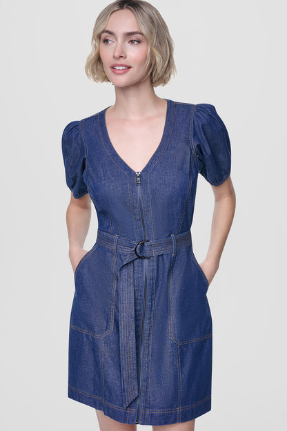 PUFF SLEEVE BELTED DENIM DRESS Crosby Wash | DKNY