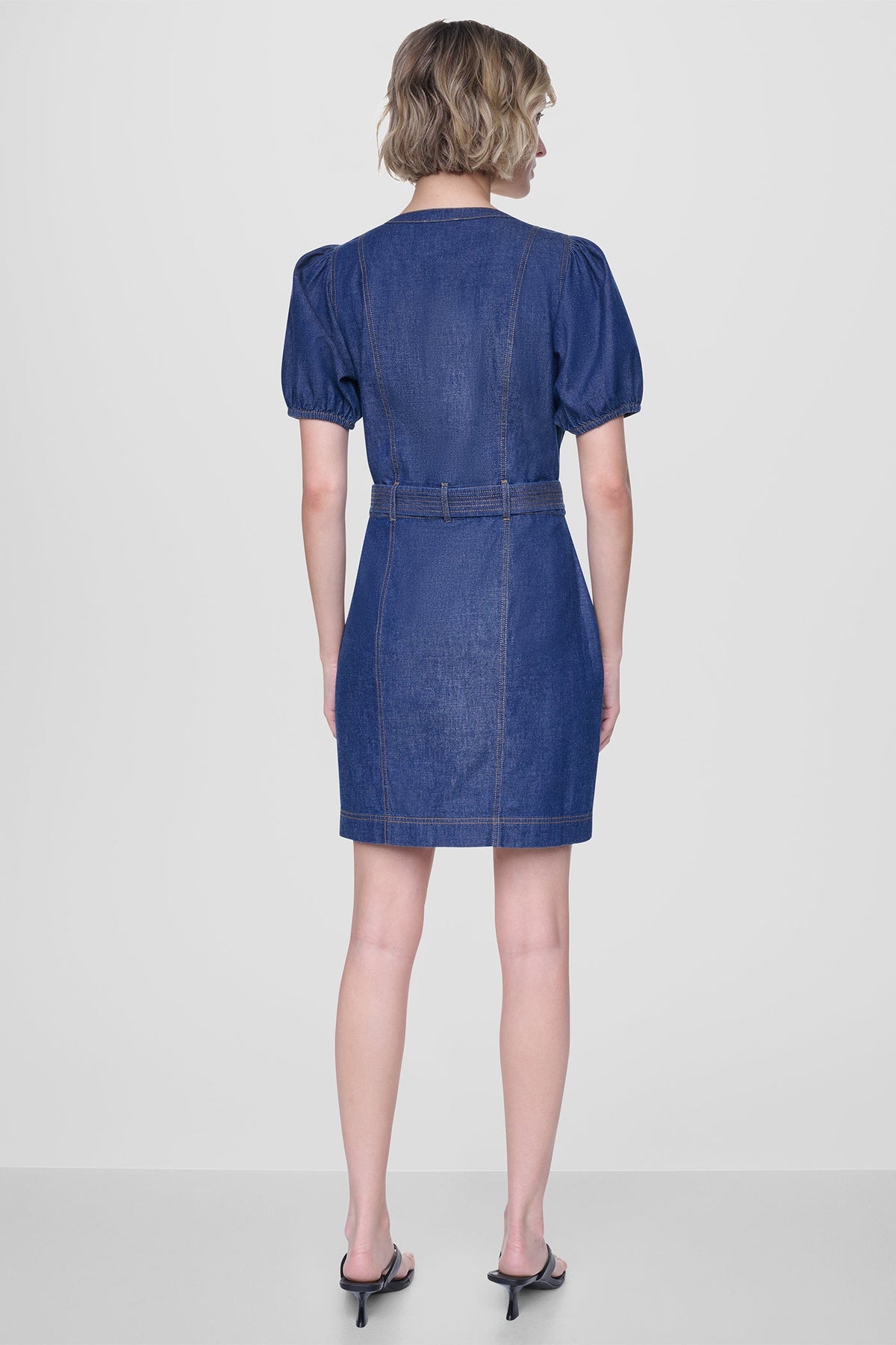 PUFF SLEEVE BELTED DENIM DRESS Crosby Wash | DKNY
