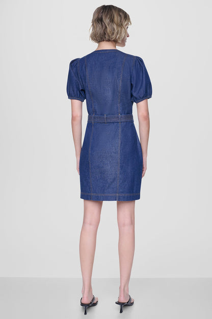 PUFF SLEEVE BELTED DENIM DRESS Crosby Wash | DKNY