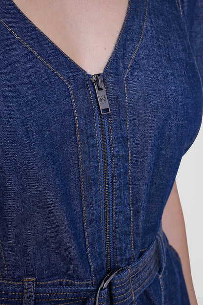 PUFF SLEEVE BELTED DENIM DRESS Crosby Wash | DKNY