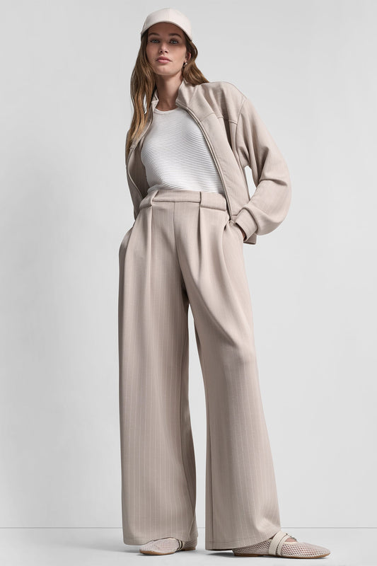 PINSTRIPED PLEATED STRAIGHT-LEG PULL-ON PANT Pebble Pinstripe | DKNY