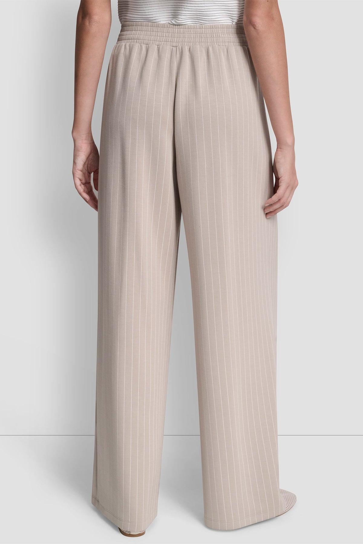 PINSTRIPED PLEATED STRAIGHT-LEG PULL-ON PANT Black | DKNY