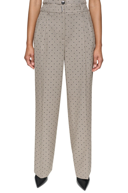 HOUNDSTOOTH CHECKERED HIGH-RISE PANT Travertine/Black | DKNY