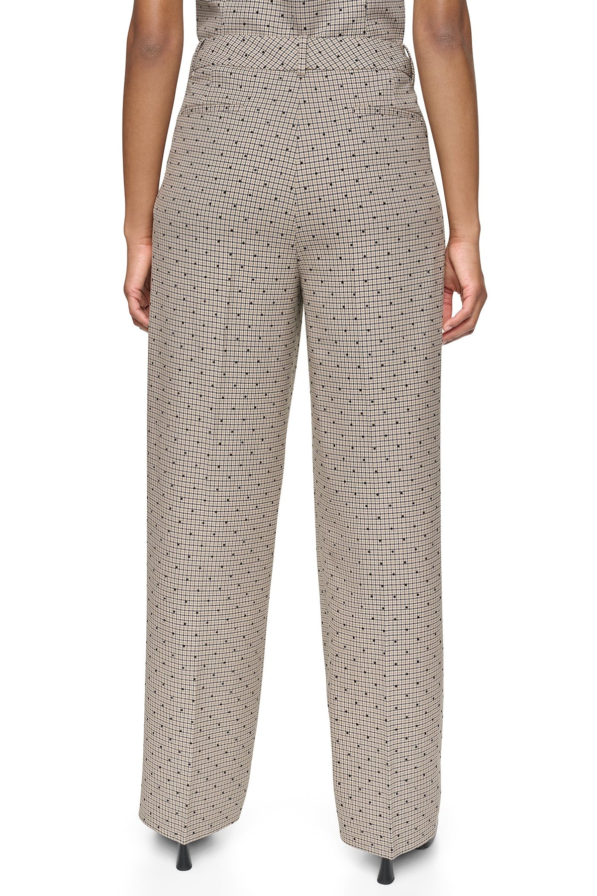 HOUNDSTOOTH CHECKERED HIGH-RISE PANT Travertine/Black | DKNY