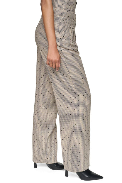 HOUNDSTOOTH CHECKERED HIGH-RISE PANT Travertine/Black | DKNY
