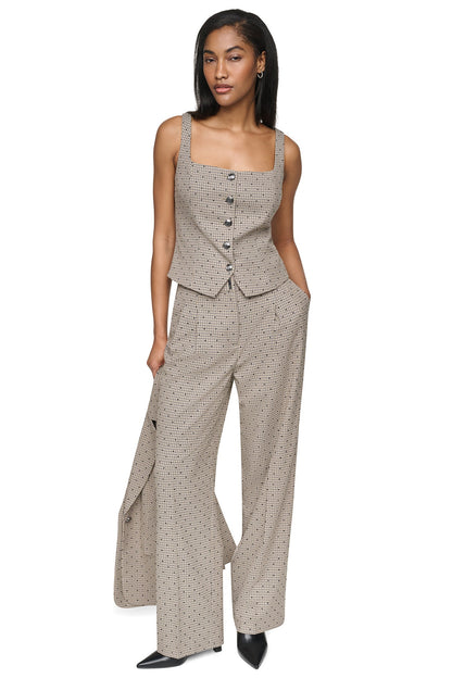 HOUNDSTOOTH CHECKERED HIGH-RISE PANT Travertine/Black | DKNY