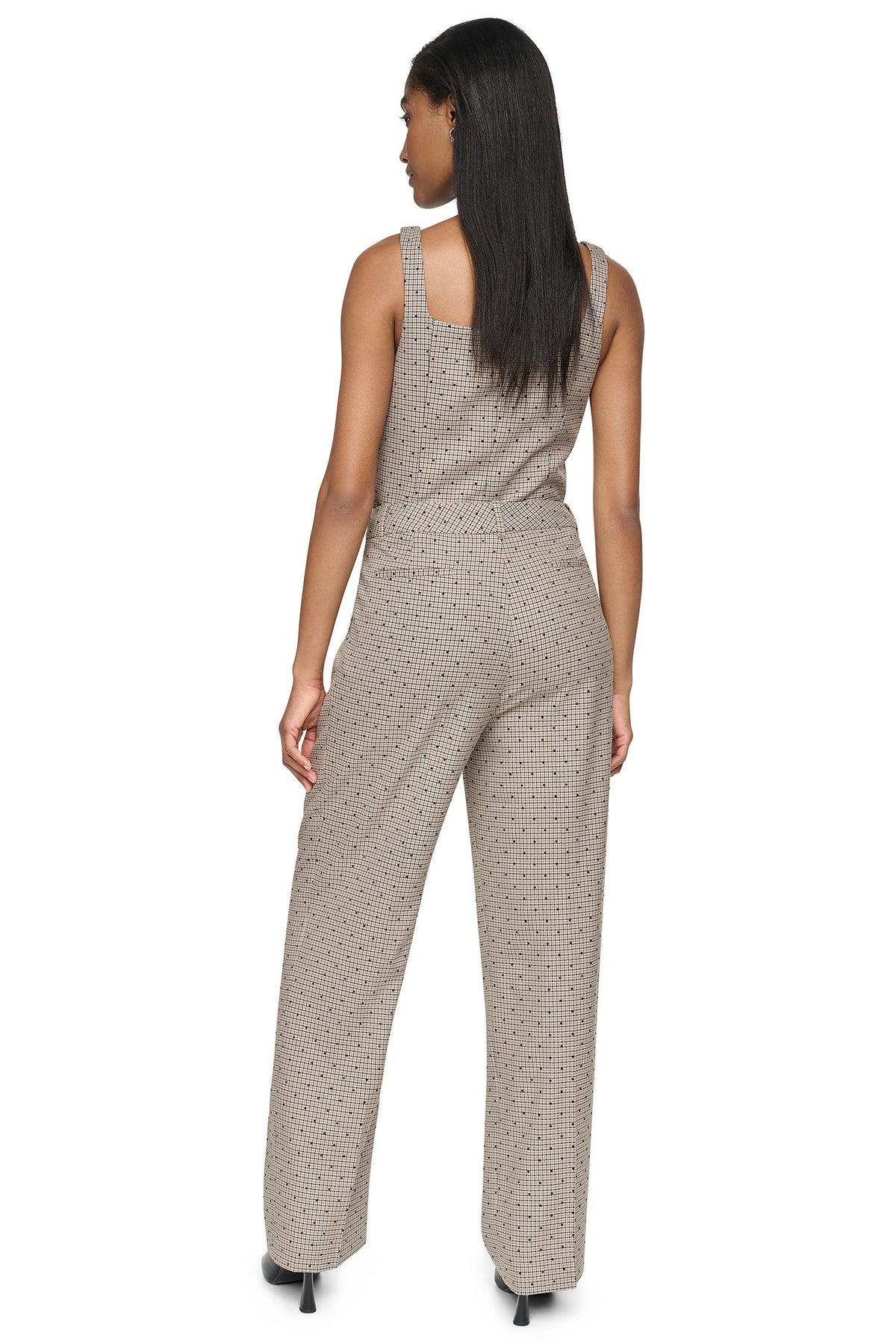 HOUNDSTOOTH CHECKERED HIGH-RISE PANT Travertine/Black | DKNY