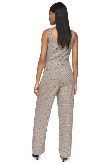 HOUNDSTOOTH CHECKERED HIGH-RISE PANT Travertine/Black | DKNY