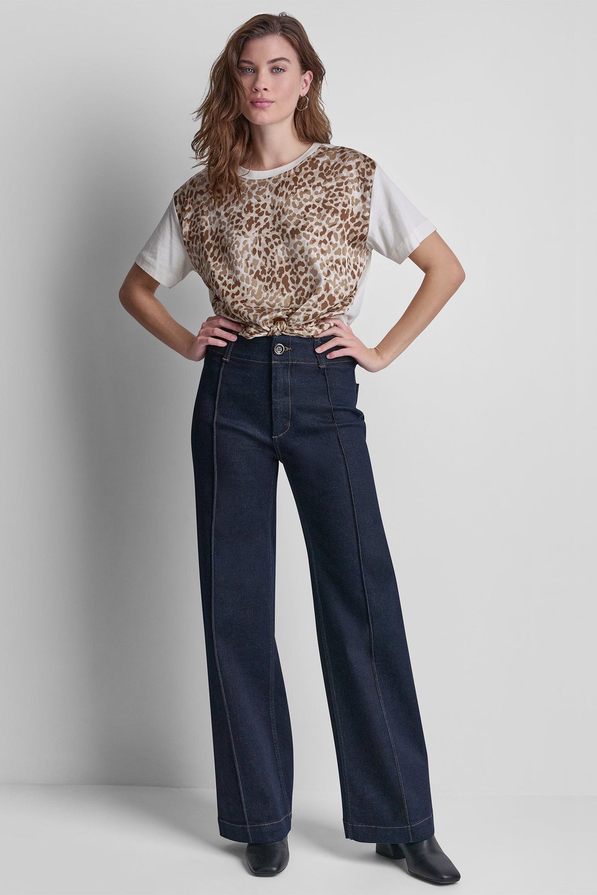 HIGH-RISE PINTUCKED WIDE-LEG JEAN Bankers Ink | DKNY